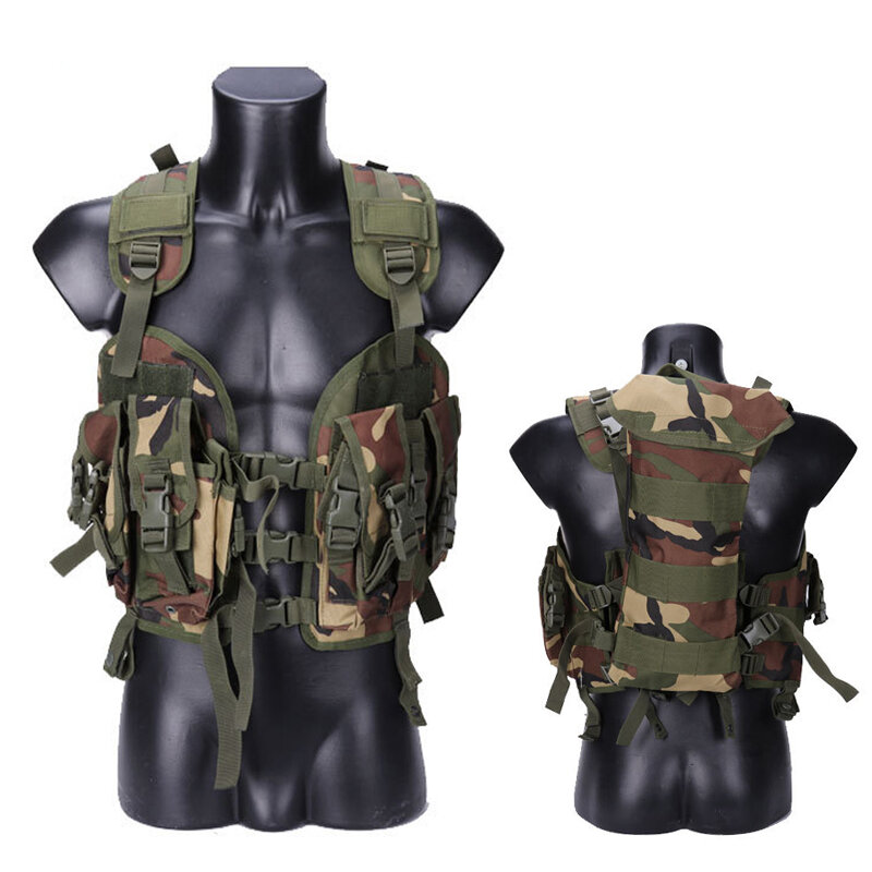 Selo ajustável colete tático molle colete esporte ao ar livre caça airsoft paintball colete militar com saco de água peito proteção