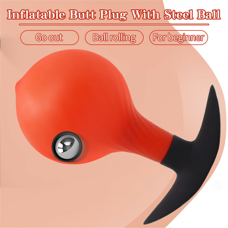 Huge Inflatable Anal Plug Silicone Pump Anal Dilator Prostate Massage Anus Extender Butt Plug Built-in Steel Ball Adult Sex Toys