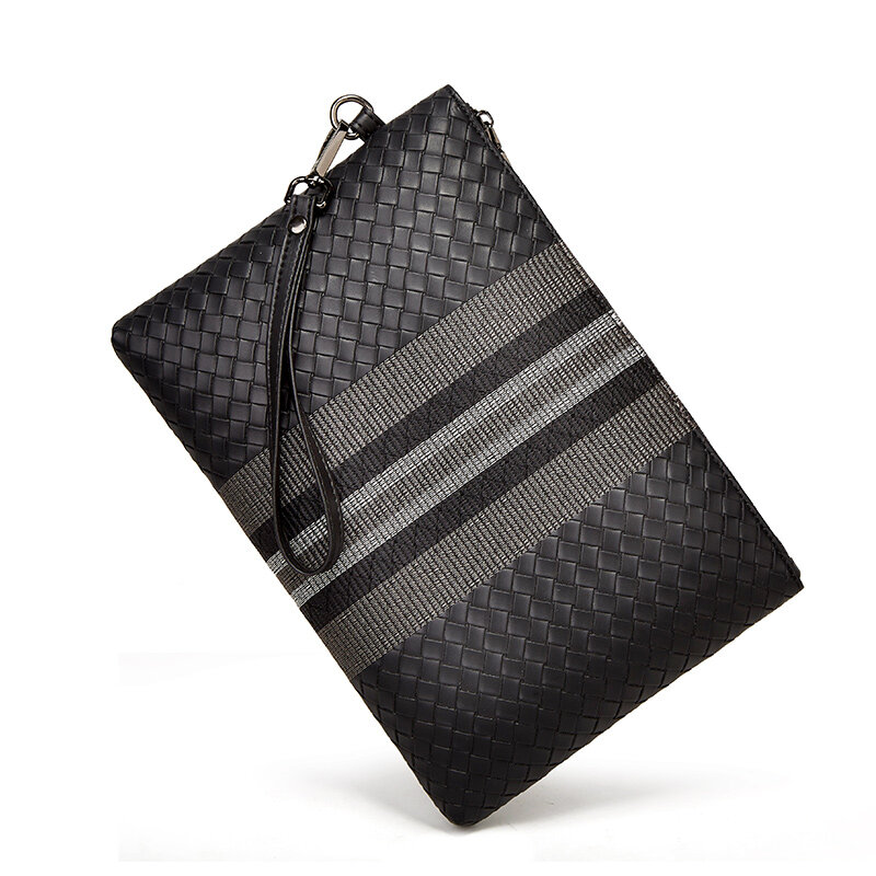 2022 New Men's Woven Clutch Bags Striped Men's Handbag File Package Business Embroidery Handbag
