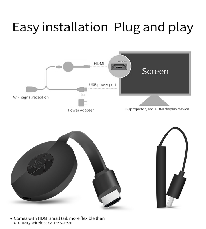 Dongle pour clé TV compatible HDMI, adaptateur Wifi 1080P Miracast AirPlay pour Youtube Chromecast, tourner la clé TV, boîtier miroir Android