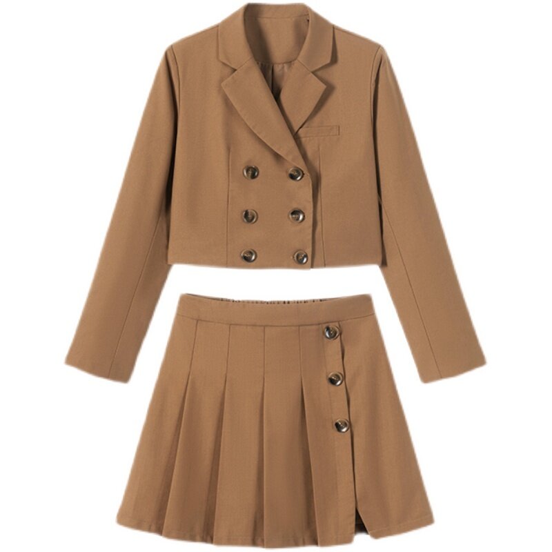 Women Skirt Suit  Sweet Cool Style Short Suit Coat Two-piece Design Sense Small Pleated Skirt Suit Women 2021 Early Autumn