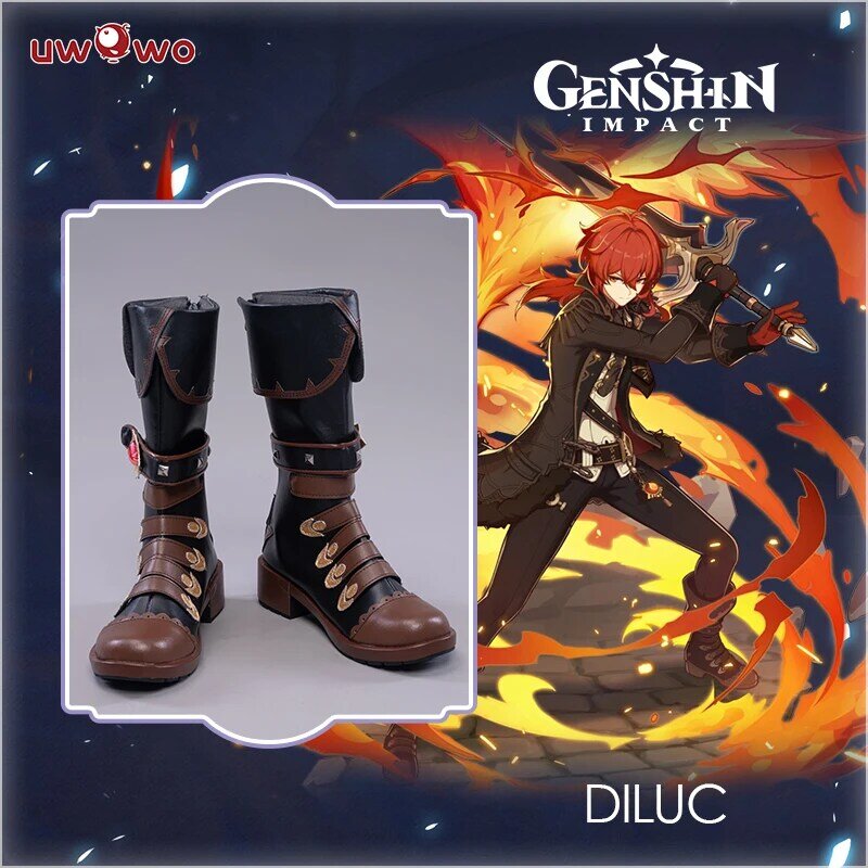 UWOWO gioco Genshin Impact Cosplay Diluc scarpe Cosplay The Dark Side of Dawn Darknight Hero costumi Cosplay stivali