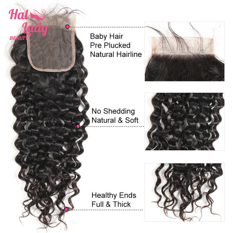 Halo beauty-cabelo encaracolado para mulheres, parte livre, fechamento de laço, cabelo humano brasileiro, não-remy, 18-20 tamanhos