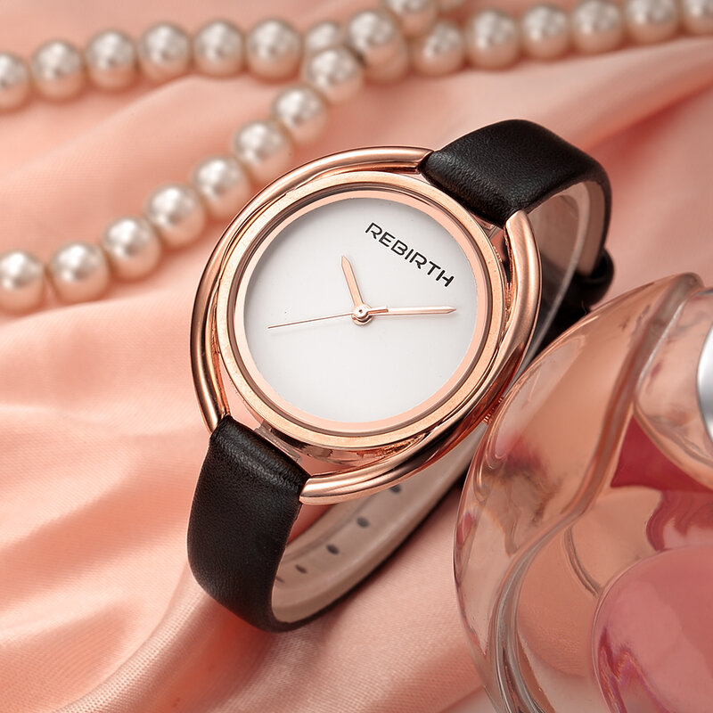 럭셔리 숙녀 가죽 손목 시계 REBIRTH 여성용 시계 패션 여성용 팔찌 여성 Reloj Mujer Saati Montre Femme Clock