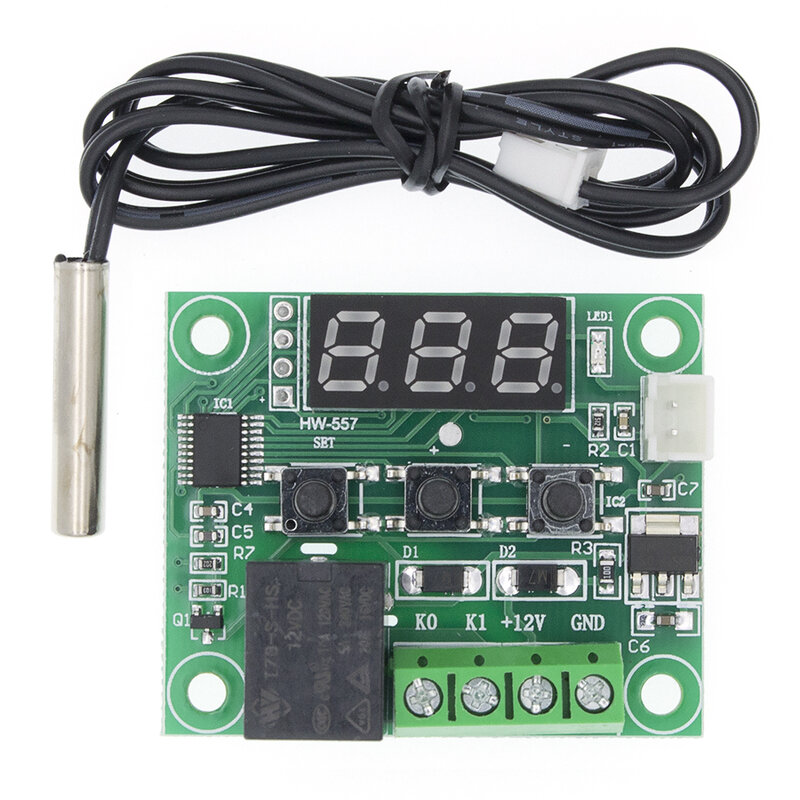 温度コントローラー付き温度計,LED温度コントローラー付き12V,w1209,赤,RGB