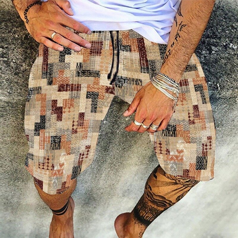 Pantalones cortos con estampado de calavera para hombre, Shorts de lino y algodón, informales, holgados con cordón, para playa, verano, 2021