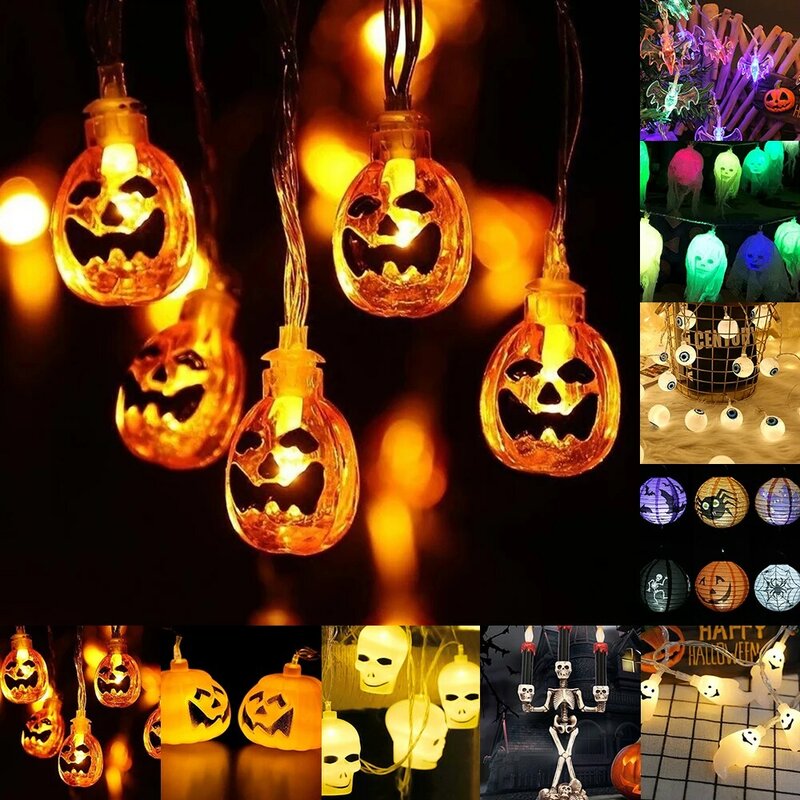 Barra de esqueletos de abóbora fantasma, morcego, aranha, iluminação de led, decoração para festa em casa, halloween, 1.5m/3m
