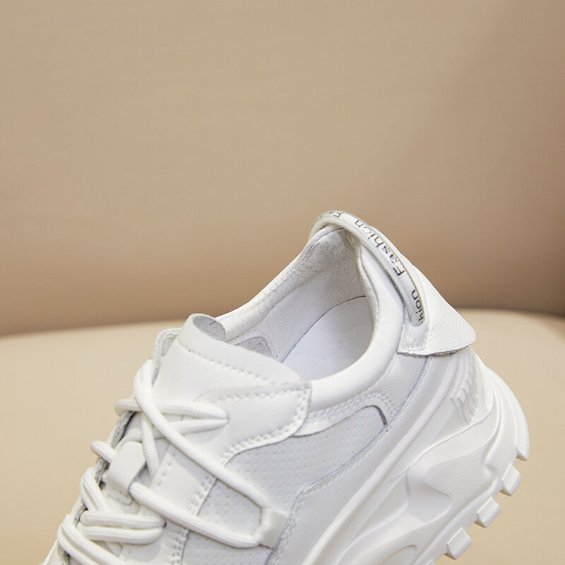 Moda de couro branco mulher chunky tênis sapatos brancos rendas até tenis feminino zapatos de mujer plataforma feminina casual sapato
