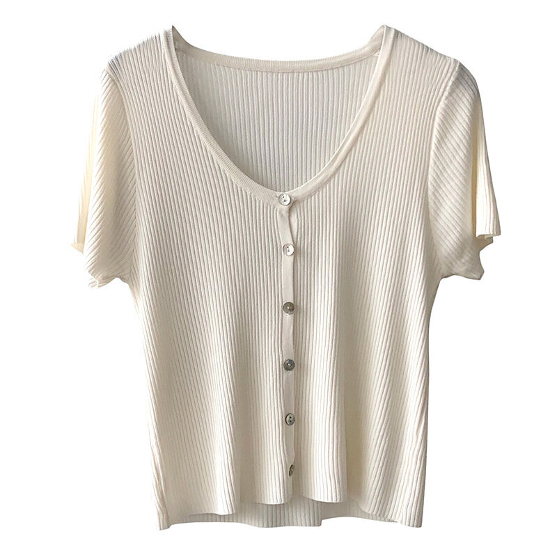 Cardigã de tricô de manga curta, camiseta feminina para o verão d016 #