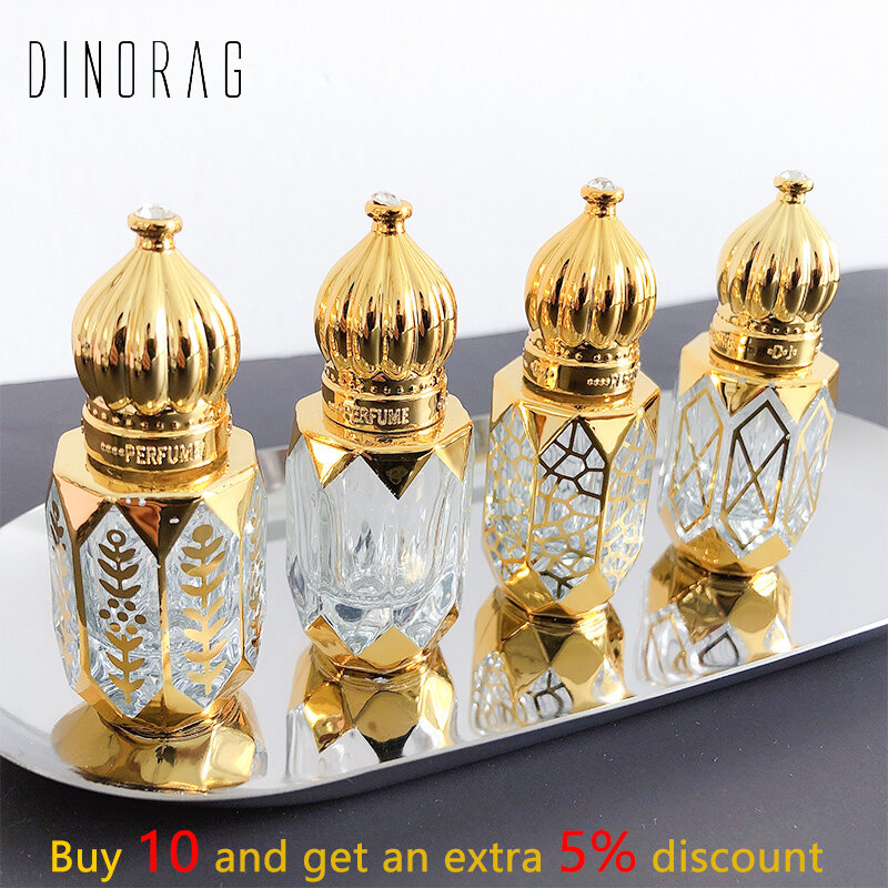 4 pces 6ml luxo estilo dourado recarregáveis garrafas de perfume de vidro rolo-no recipiente vazio da amostra dos cosméticos da garrafa de óleo essencial