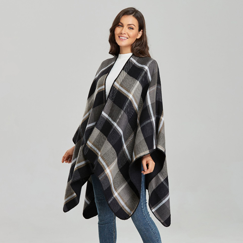 Retro Plaid Shawl for Women Fashion Imitation Cashmere Scarf Ladies Cloak Designer Windproof  Warm Cloak Wrap Pashmina Scarves