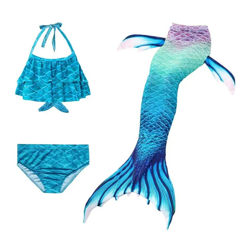 Children Mermaid Swimming Suit 3pcs Mermaid Tails Swimmable Swimsuit Mermaid Costume Clothes Swimwear Bikini Sets For Girls Kids