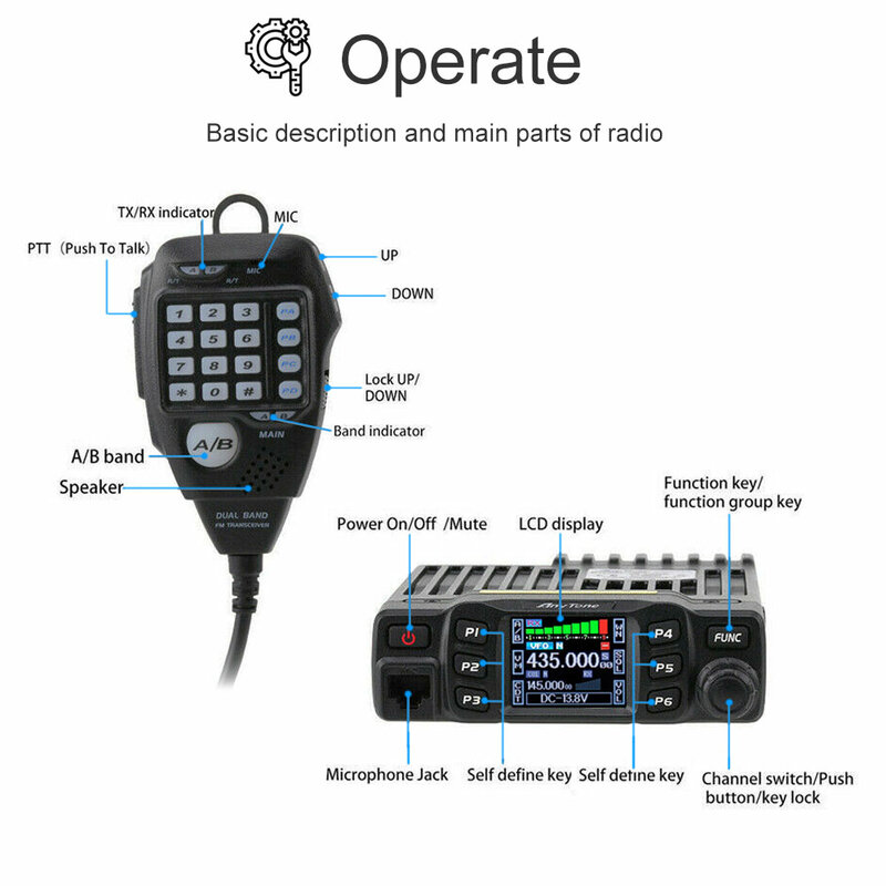 AnyTone AT-778UV 25W Dual Band 136-174 & 400-480MHz Amateur Radio 200 kanäle Walkie Talkie mini Mobile Radio