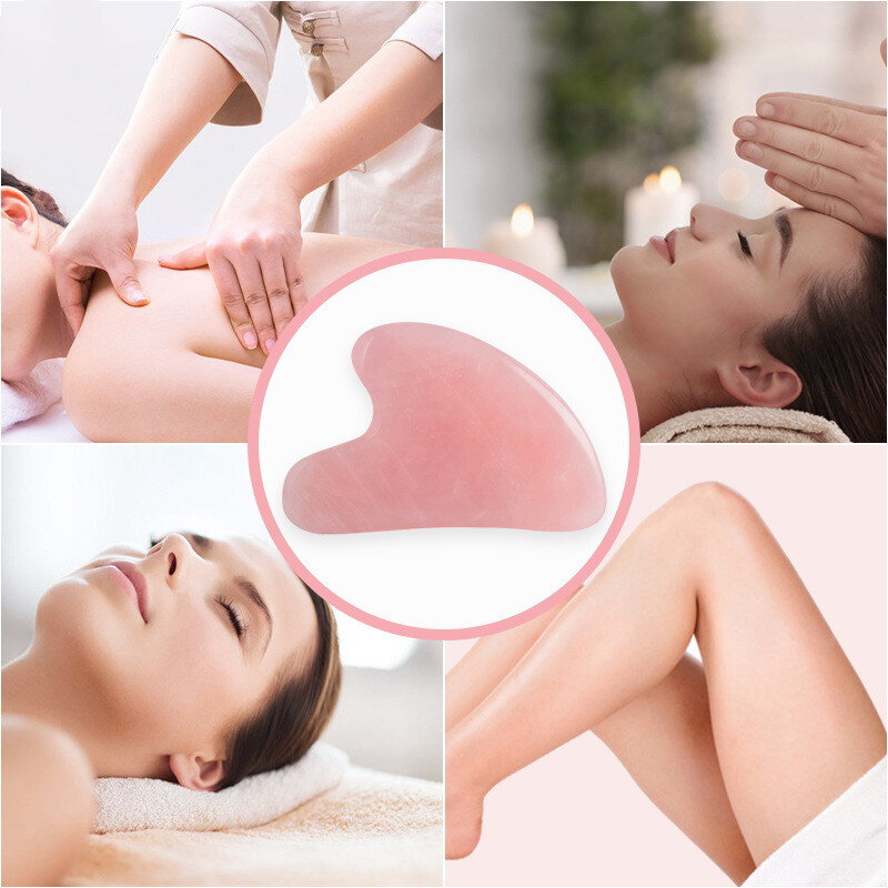 Rose Quartz กระดานขูดหินหยกธรรมชาติ Gua Sha นวด Facial Massager เครื่องมือ Face คอกลับความงามเครื่องมือ
