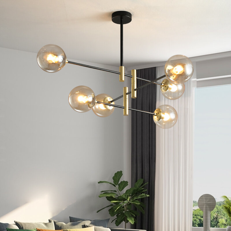 Luces colgantes de burbujas de bola de cristal para sala de estar, comedor, cocina, dormitorio, lámparas doradas/negras, 220V, 110V