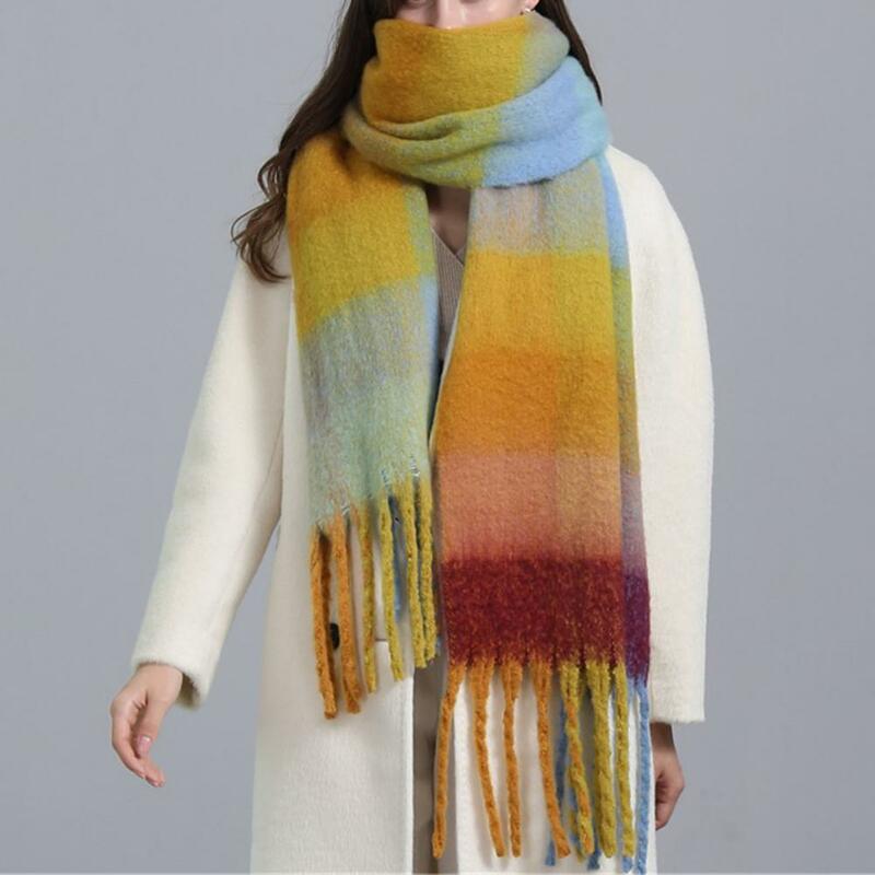 Шарф в клетку, модные уличные принадлежности, зимние длинные шарфы большого размера для женщин, женский клетчатый шарф, женский шарф в клетку