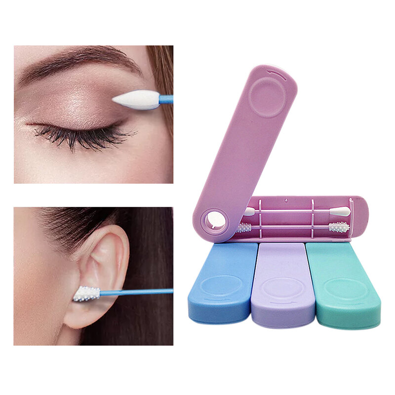 2Pcs/Kotak Dapat Digunakan Kembali Kapas Double-Headed Wajah Membersihkan Telinga Kosmetik Makeup Penghapusan Mudah Dicuci Portable Silikon Kuncup Penyeka Alat