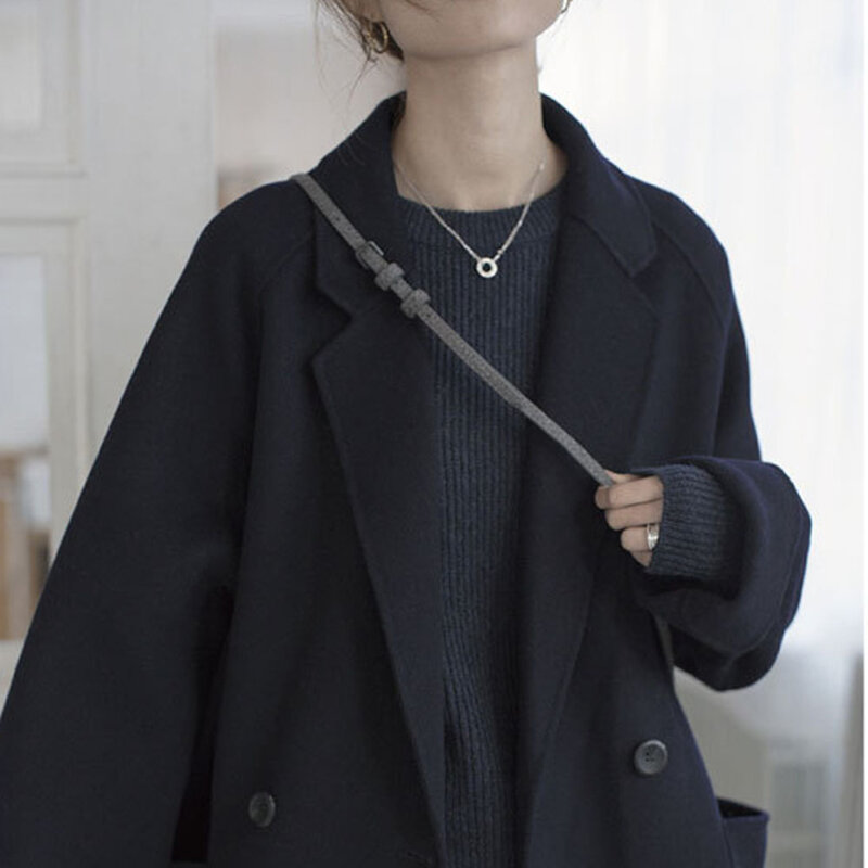 Пальто для женщин новинка осень-зима 2021 высококачественное кашемировое пальто в Корейском стиле женское свободное шерстяное пальто средне...