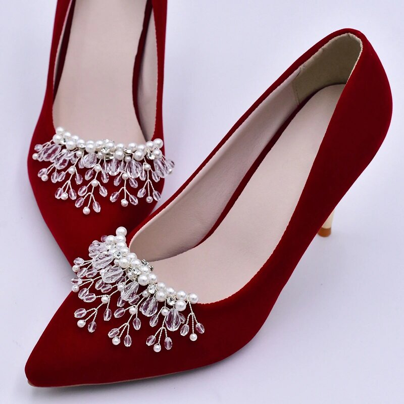 Elegant Shiny Decorative Clips for DIY Shoes Women Wedding Shoes High Heel Pearl Charm Buckle Bride Shoe Decoration Rhinestone