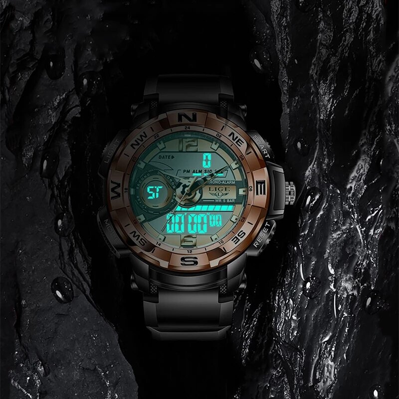 2021 LIGE Sport mężczyźni cyfrowy zegarek kwarcowy kreatywny nurkowanie zegarki mężczyźni wodoodporny zegarek z budzikiem podwójny zegar z wyświetlaczem Relogio Masculino