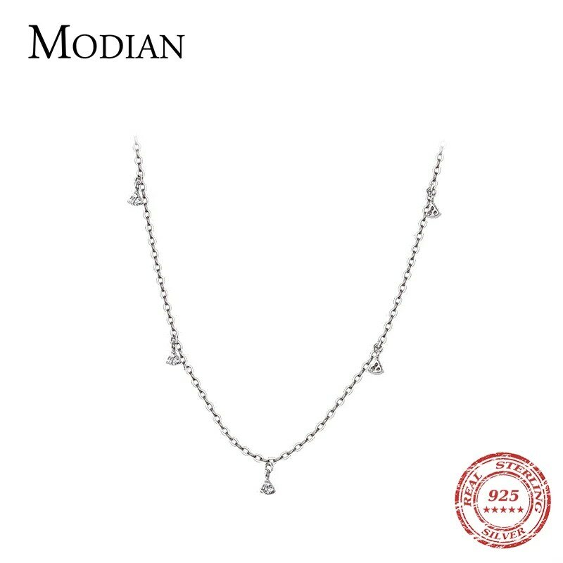 Modian-gargantilla triangular para mujer, collar de plata de ley 925 brillante con línea geométrica de CZ, joyería fina de dos estilos, Bisutería