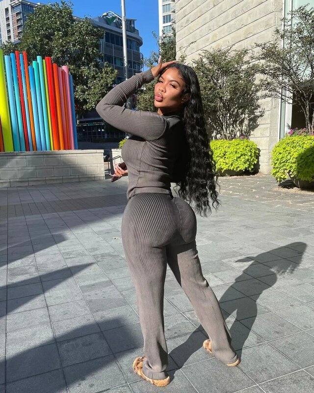 Casual Women Tracksuit Two Piece Set Shirt And Long Pants Sportsuit Matching Set Solid Color Clothes For Women Outfit