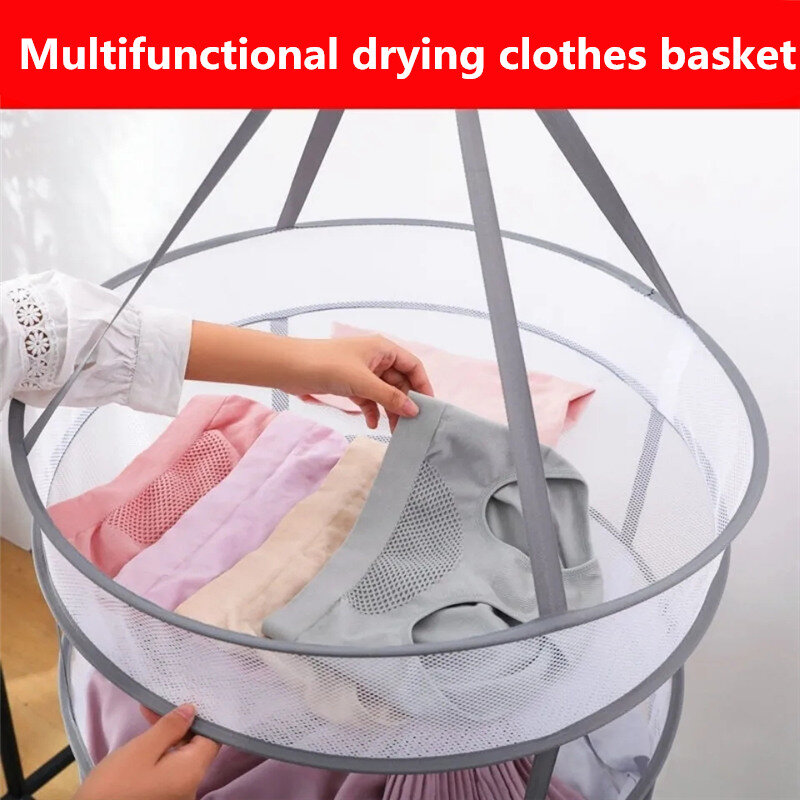 Anti-deformação roupas de secagem net à prova de vento roupa interior meias cesta de secagem durável dobrável dupla camada roupa de armazenamento rede