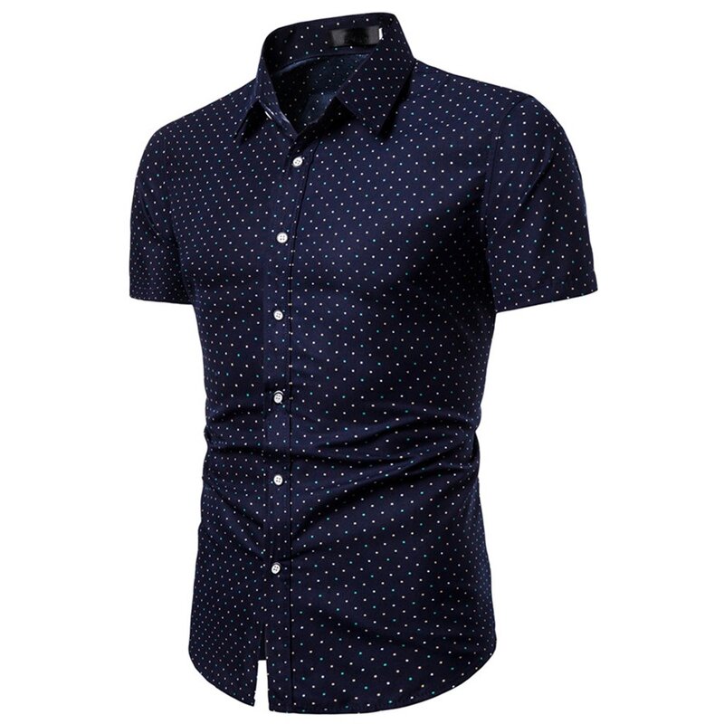 Men Summer Business Shirt Slim Loose Hawaii Short Sleeve Printed Single Breasted Turn-down Collar Quality  Tops Мужская Рубашка