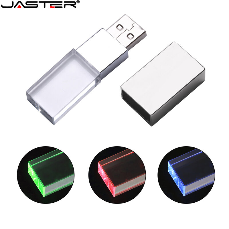 JASTER รูปสี่เหลี่ยมผืนผ้าคริสตัล USB Flash Drive 16GB 32GB 64GB USB 2.0สีฟ้าสีเขียวสีแดงสีสร้างสรรค์ (มากกว่า10PCS ฟรีโล...