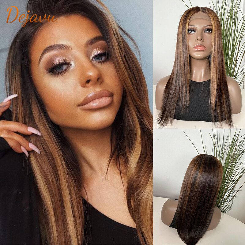 Dejavu P4-27 Human Hair Wig Straight Hair Lace Front Wig Pre Plucked Brazilian P4/27 Colored Human Hair Wigs 13x4 Lace Front Wig