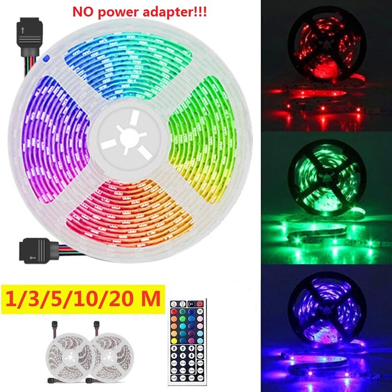 1/3/5/10/20m smd 3528 conduziu a luz de tira ip33 rgb fita flexível lâmpada com 12v rgb diodo fita ir controlador adaptador