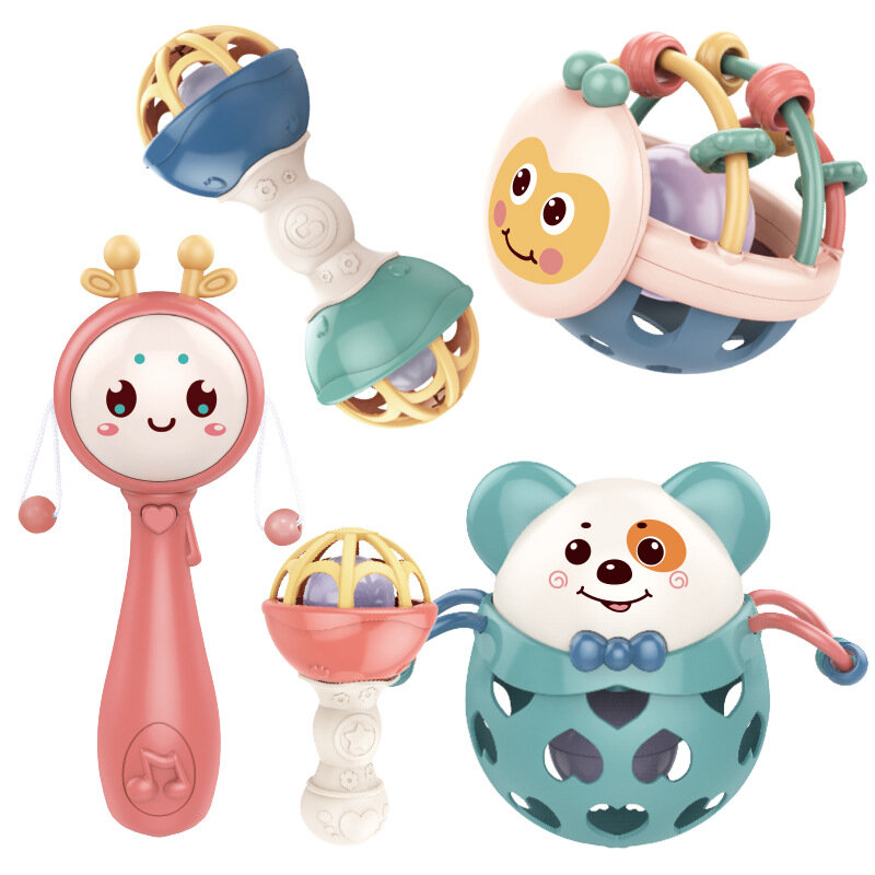 Newborn Baby Rattle Toys 0-12 Months Cartoon Animal Rattle Mobile Hand Bell Teething Toys Infant Toddler Early Educational Toys
