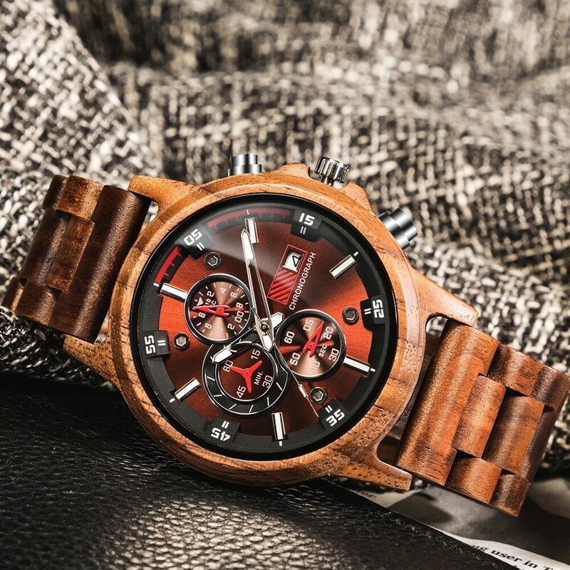 Relógio de pulso com pulseira de madeira, relógio de pulso casual de quartzo da moda, para homens e mulheres