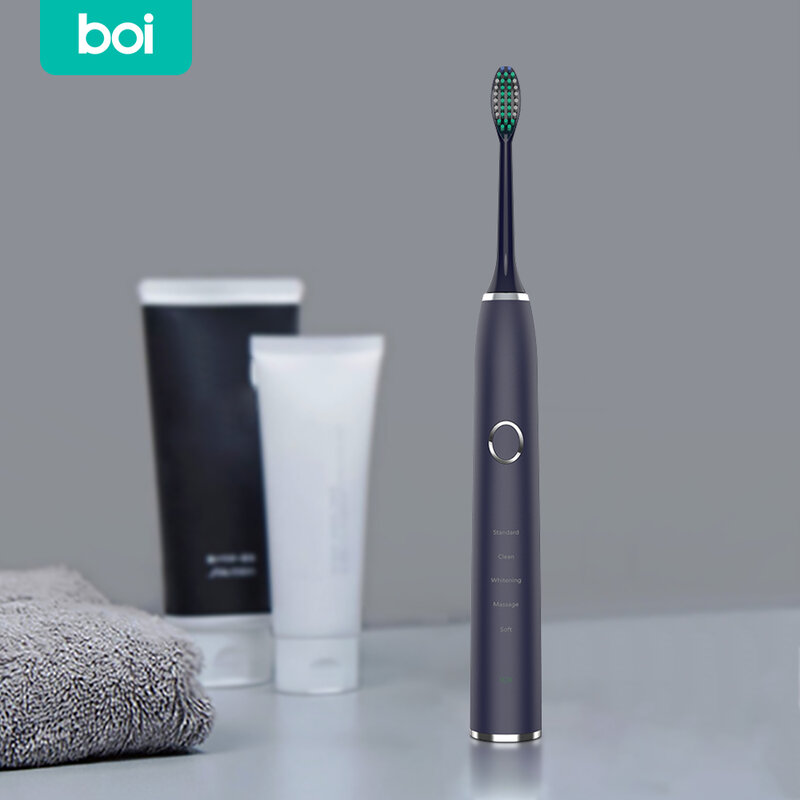 [Boi] 5 Mode Base Fast Wireless Charge With 8 Brushes Heads IPX8 Waterproof Sonic Electric Toothbrush For Aldult Teeth Cleaning