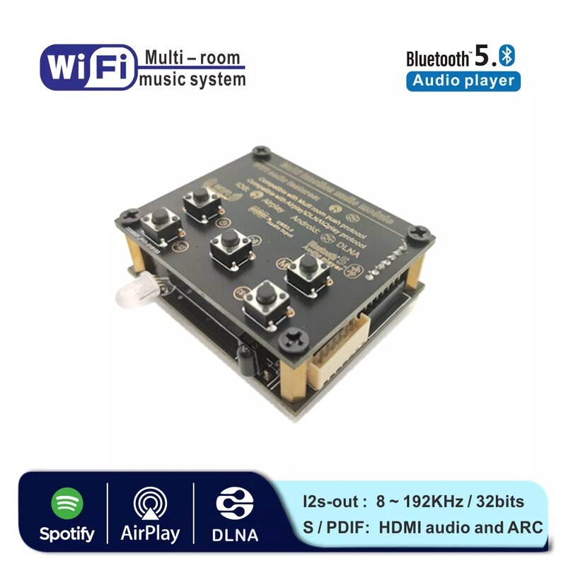 Ghtech WB05 Amp WiFi & Bluetooth 5.0 Audio Receiver Module I2S Analog ESS9023 Output Sound Amplifier Board With Spotify /Airply