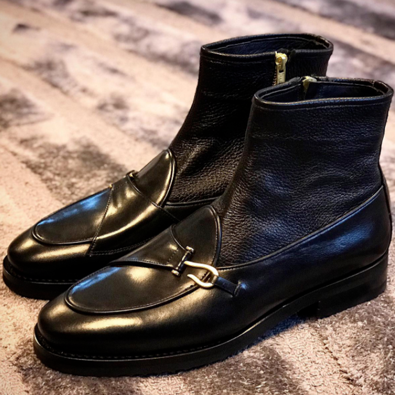 ผู้ชายรองเท้าบูท Pu ออกแบบหนัง Zipper รองเท้าส้นสูง Casual แฟชั่นรองเท้าสำหรับชาย Zapatos De Hombre XM323