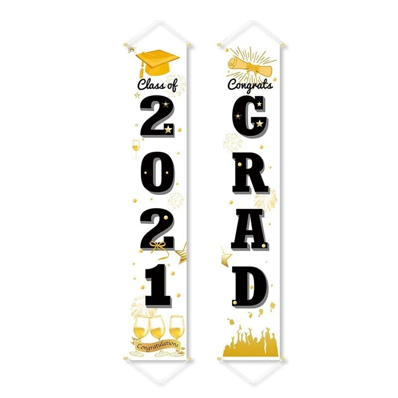 2Pcs Graduation Veranda Zeichen Klasse von 2021 Graduation Hängen Banner Front Tür Wand Hof Graduation Party Dekoration