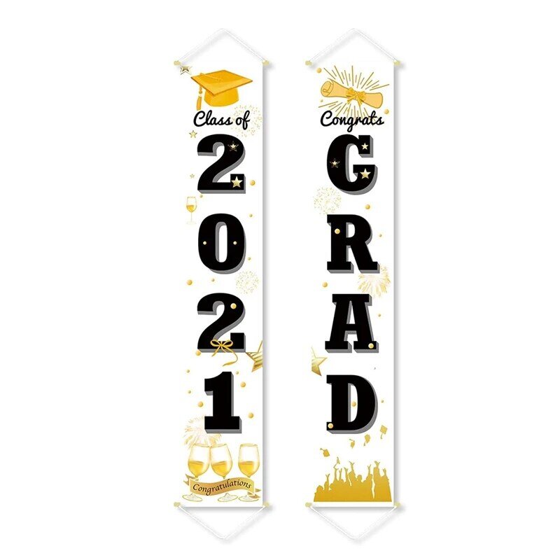 2Pcs graduazione portico segno classe di 2021 laurea appeso Banner porta d'ingresso cortile decorazione festa di laurea