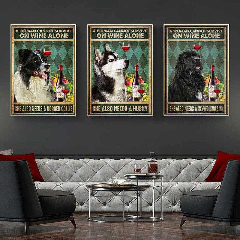 Retro art animal canvas painting lovely dog reading poster slogan wall painting living room bedroom home decoration mural
