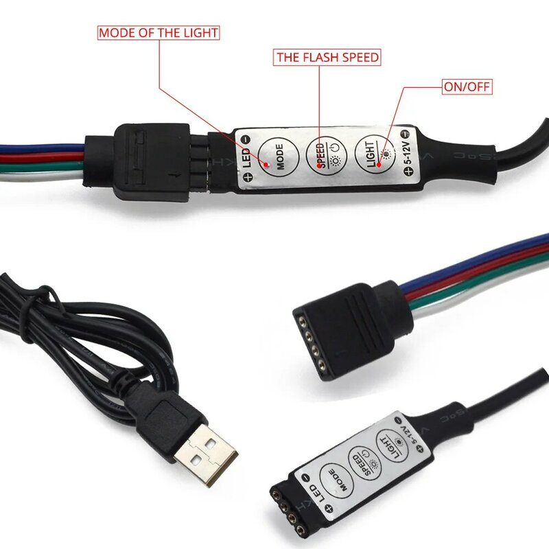 LED Strip Light Flexible Lamp 0.5/1/2/3/4/5M Tape Diode SMD 2835 DC5V Desk Screen TV Background Lighting USB Cable 3 Key Control
