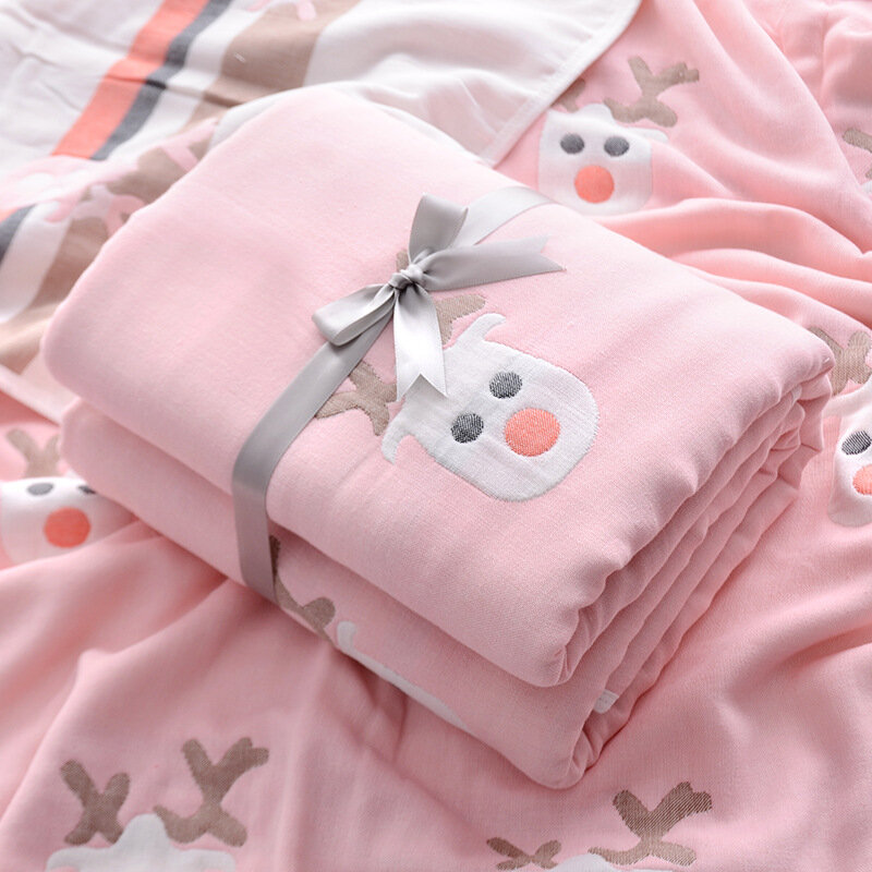 Coziness criança swaddling 100% algodão gaze cobertor recém-nascido dos desenhos animados toalha de banho do bebê costura hemming jacquard ofício abraço colcha