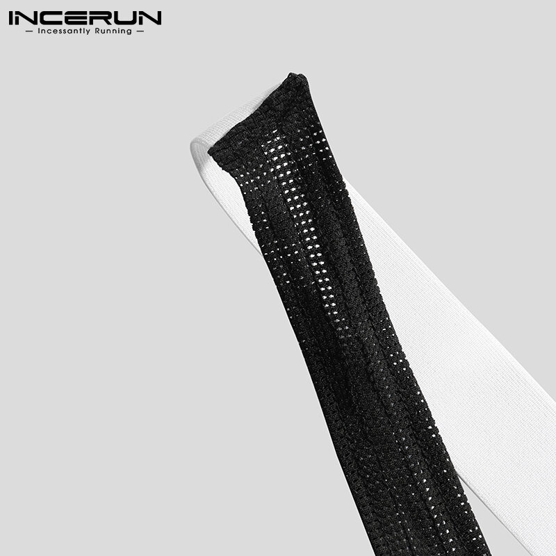 INCERUN 2022 Comfortable Homewear New Men Splicing Onesies Sexy Leisure Male Hot Sale Breathable Mesh Sleeveless Bodysuit S-5XL