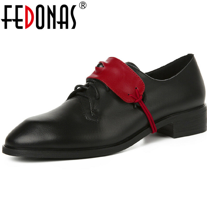FEDONAS 2020 جلد البقر النساء عالية الجودة اللون خلط مضخات الربيع الصيف 2020 أحذية كعب مربع أحذية أنيقة امرأة