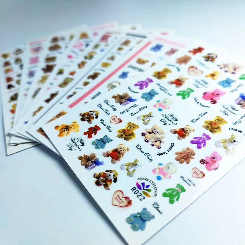 10p Stickers for Nails Bow Cute Bear Love Heart Design Nails Art Decoration Manicure Sticker Decals Slider Nail Foil Accessories