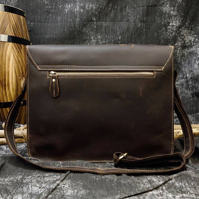 AETOO Vintage leather shoulder bag, men's crazy horse leather briefcase, first layer leather crossbody bag