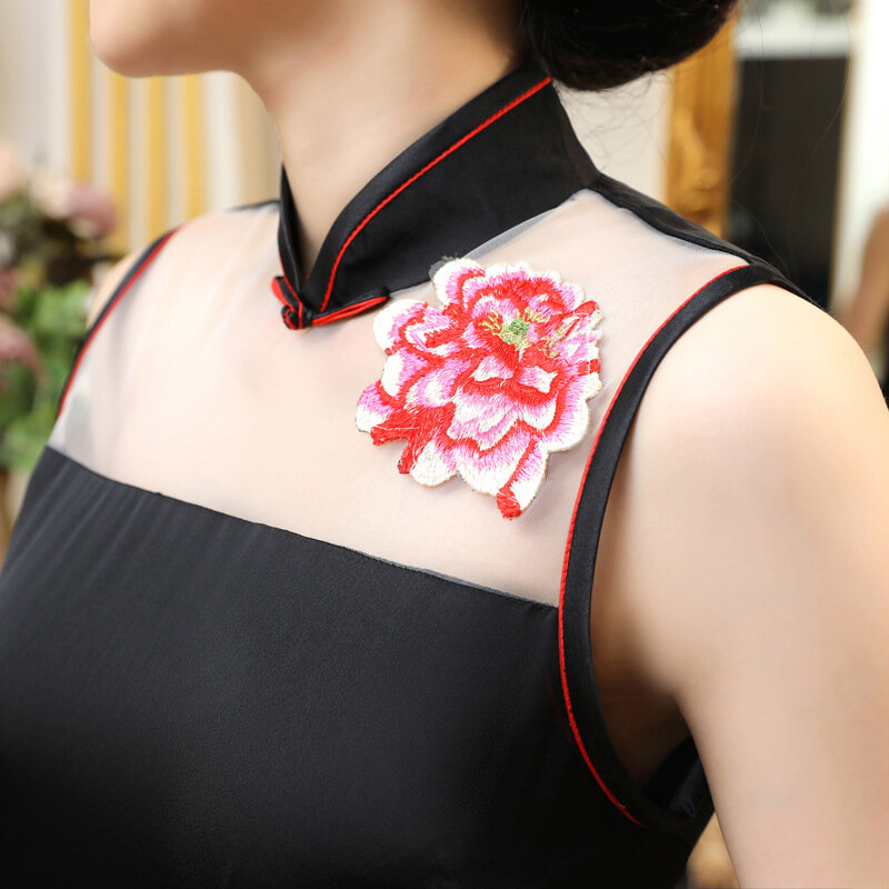 Frauen sommer ärmellose spitze gespleißt lange verbessert retro cheongsam Chinesischen stil stickerei leistung kostüme Chi-pao
