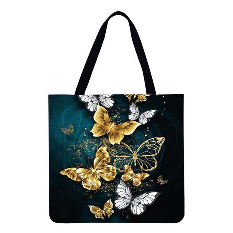 Bolso de lino con estampado de mariposa para mujer, bolsa de hombro a la moda, informal, de gran capacidad, 2021