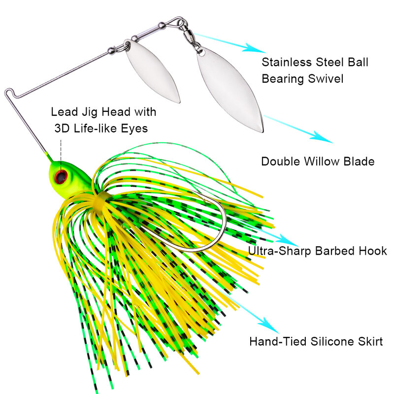 Spinner เหยื่อ3D ตา Tandem 10G-14G Fishing Lure Willow + โคโลราโดมีด Spinnerbait Buzzbait สำหรับเบสตกปลา