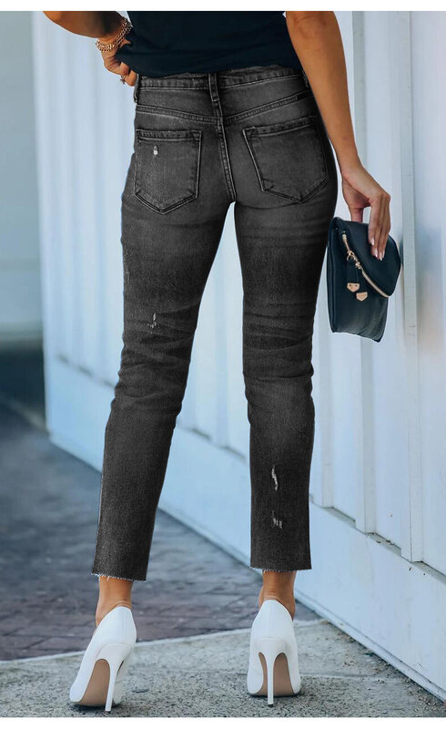 Женские обтягивающие джинсы до щиколотки DIFIUPAI, универсальные эластичные синие джинсовые брюки со средней талией и эффектом потертости