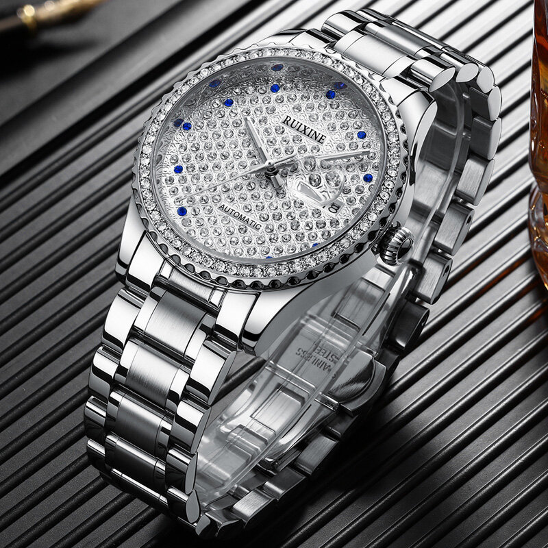 2021 Nieuwe Top Brand Luxe Goud Diamanten Mode Lichtgevend Horloge Waterdicht Datum Klok Relogio Masculino